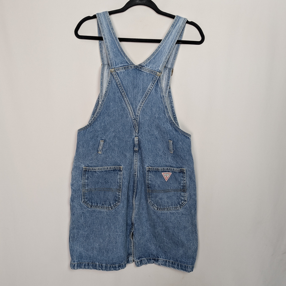 Vintage 90s Guess Denim Overall Dress Jean Pinafore Mini - Picture 2 of 12